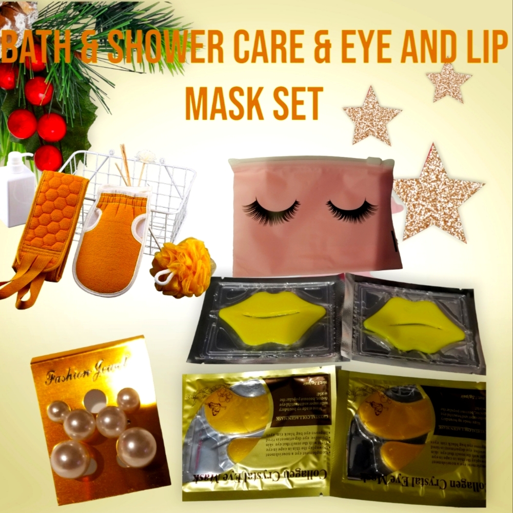 Bath & Shower Care Set, Eye & Lip Mask Set, Small Makeup Bag & 3 Earrings Bundle